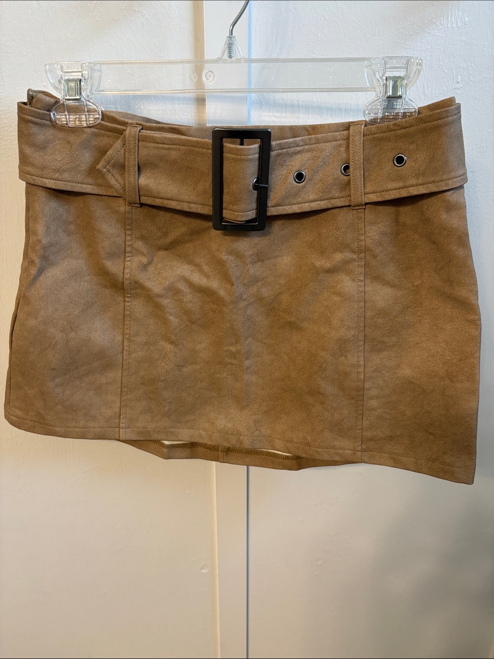Ci Sono Tan Suede-Look Mini Skirt with Buckle Belt